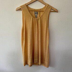 Chicos Tank Top Womens XL Yellow Linen Blend Gathered Neck Lagenlook Coastal